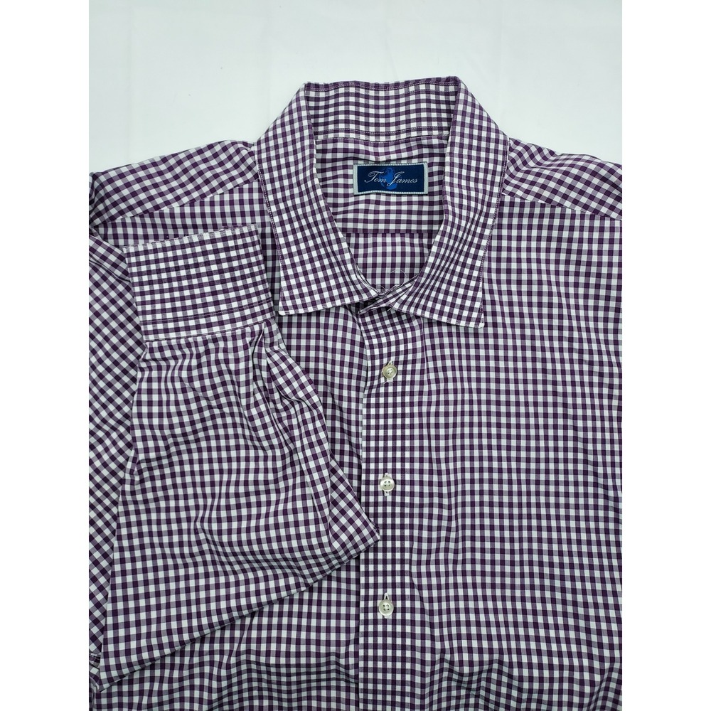 Tom James Mens Dress Shirt Purple Checkered‎ Long Sleeve Button Down